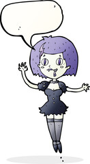 cartoon happy vampire girl with speech bubble