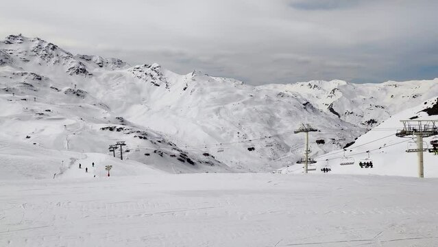 ski lift on alpine winter slope in france les 3 vallees val thorens europe mountains resort