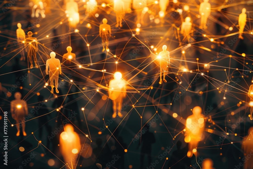 Poster a group of people standing in a network, ideal for technology concepts