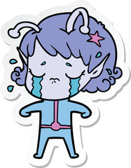 Obraz na płótnie Canvas sticker of a cartoon crying alien girl