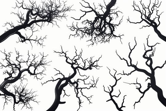 A stark black and white photo of leafless trees. Suitable for nature or minimalist design concepts