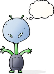 cartoon space alien with thought bubble