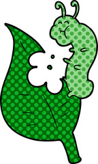 cartoon caterpillar munching leaf - obrazy, fototapety, plakaty