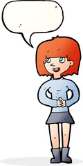 cartoon friendly woman with speech bubble