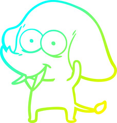 cold gradient line drawing of a happy cartoon elephant
