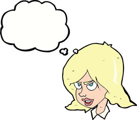 cartoon annoyed woman with thought bubble
