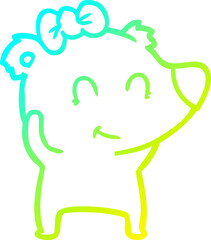cold gradient line drawing of a female polar bear cartoon