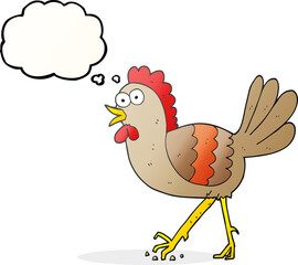 freehand drawn thought bubble cartoon chicken