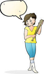 cartoon pretty punk girl with baseball bat with speech bubble