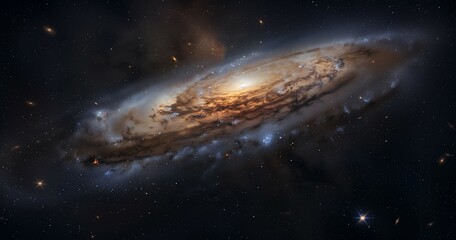 Hyper-realistic view of the Andromeda galaxy, deep space details in high resolution, black space background.