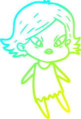 cold gradient line drawing of a cartoon stressed woman