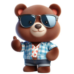 Cute bear wear fashionable clothes standing and pressing Like 3D render 