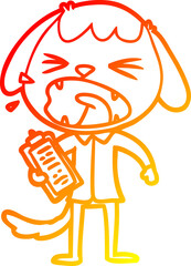 warm gradient line drawing of a cute cartoon dog