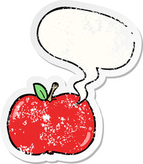 cartoon apple with speech bubble distressed distressed old sticker