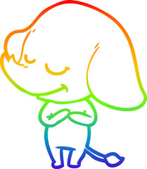 rainbow gradient line drawing of a cartoon smiling elephant