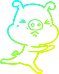 cold gradient line drawing of a cartoon annoyed pig running