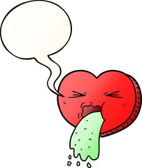 cartoon love sick heart with speech bubble in smooth gradient style