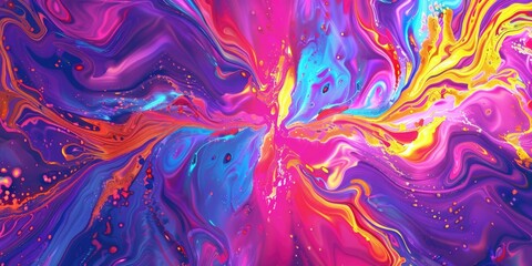 Vibrant abstract painting with purple, blue, and yellow swirls. Great for artistic backgrounds - obrazy, fototapety, plakaty