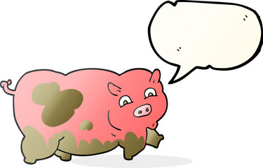 freehand drawn speech bubble cartoon pig