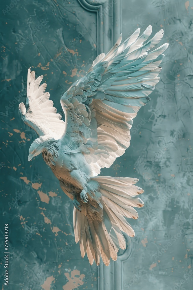 Poster a statue of a white bird with wings spread. ideal for nature and wildlife themes
