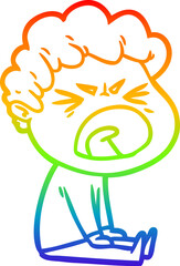 rainbow gradient line drawing of a cartoon furious man