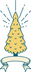 scroll banner with tattoo style pine tree