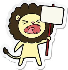 sticker of a cartoon lion with protest sign
