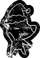 angry polar bear quirky cartoon distressed icon of a wearing santa hat