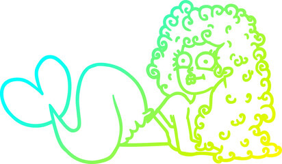 cold gradient line drawing of a cartoon mermaid