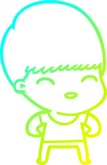 cold gradient line drawing of a happy cartoon boy