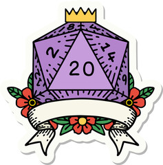 sticker of a natural 20 critical hit D20 dice roll