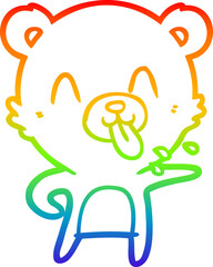 rainbow gradient line drawing of a rude cartoon polar bear sticking out tongue