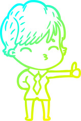 cold gradient line drawing of a cartoon woman thinking