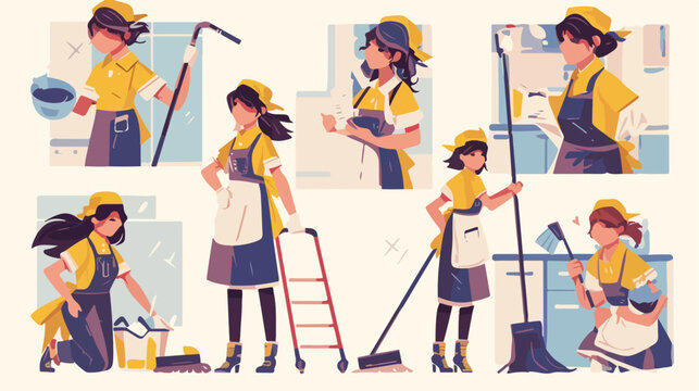 Hand drawn cleaning staff character illustration 2d