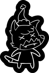 quirky cartoon icon of a dead fox wearing santa hat