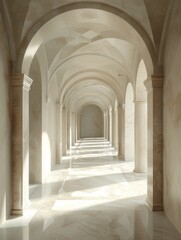 Fototapeta na wymiar Corridor under arches with a marble floor, in the style of parmigianino