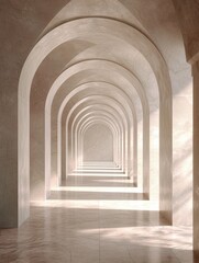 Fototapeta premium Corridor under arches with a marble floor, in the style of parmigianino