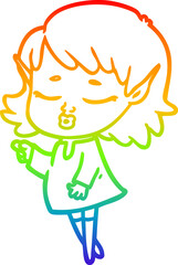 rainbow gradient line drawing of a pretty cartoon elf girl