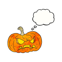 freehand drawn thought bubble textured cartoon halloween pumpkin