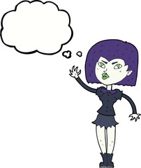 cartoon pretty vampire girl with thought bubble