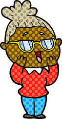 cartoon happy woman wearing spectacles