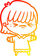 warm gradient line drawing of a annoyed cartoon girl