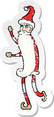 retro distressed sticker of a cartoon skinny santa