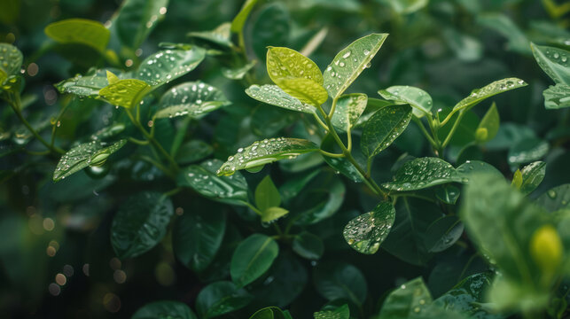 Close-up of green plant leaf with water drops