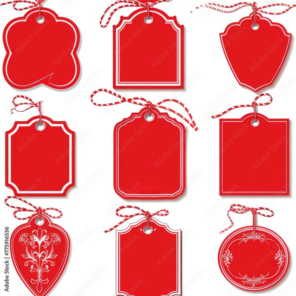 Poster A collection of red tags with a string, perfect for various uses