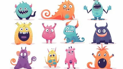 Deurstickers Monster Collection of many cute and playful cartoon monsters isolated on white background