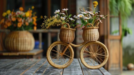 Fototapeta na wymiar toy bicycle and flower vase for home decoration.AI generated image