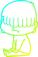 cold gradient line drawing of a cartoon boy with untidy hair