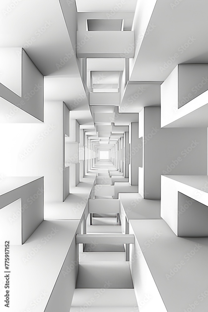 Poster A long hallway with white shelves, suitable for various concepts