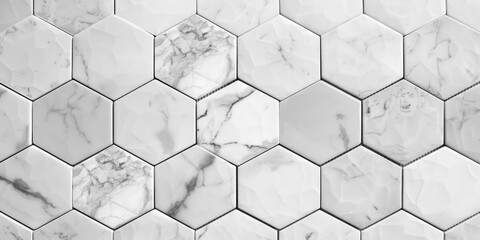 Detailed view of a tiled wall with hexagon pattern. Ideal for architectural and interior design projects